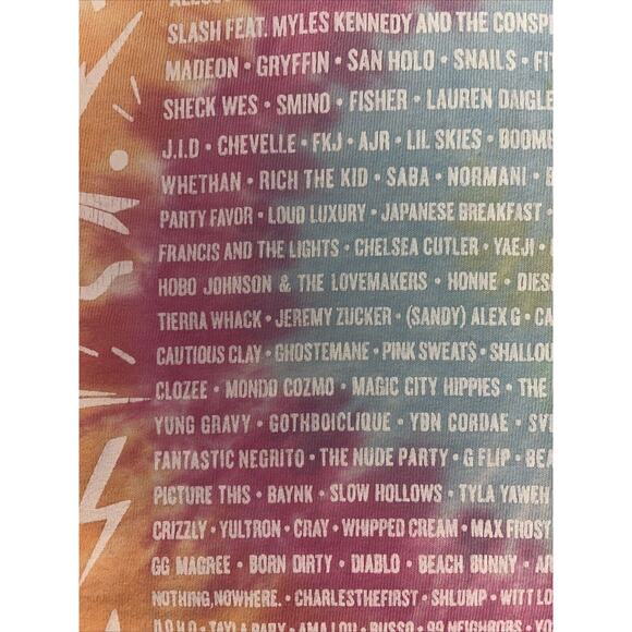 Lollapalooza 2019 Tie-Dyed Fest Lineup Shirt Med Large EUC Kacey Gambino Ariana - Picture 8 of 11